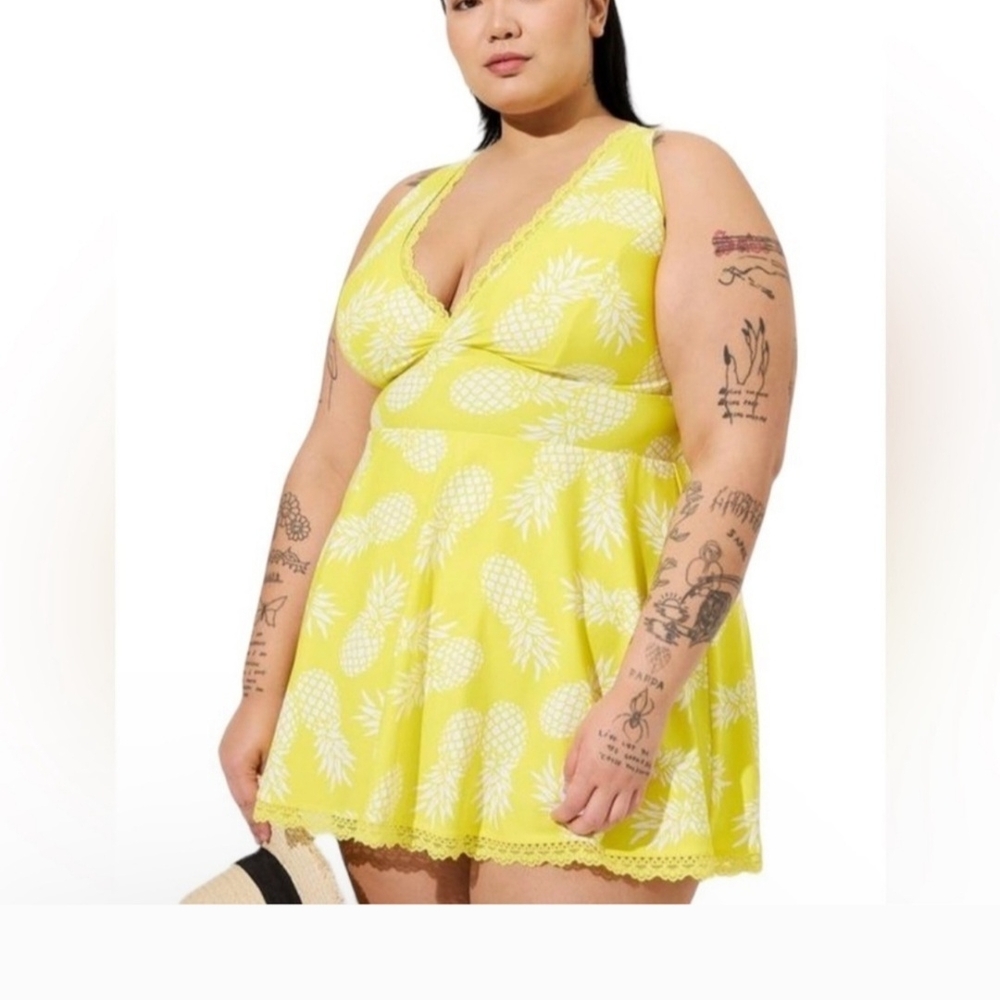 Yellow Pineapple Print Swim Dress